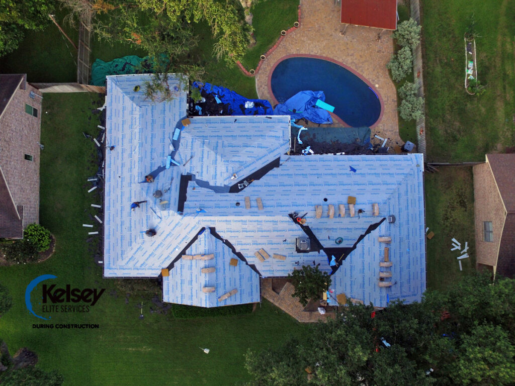 roof replacement in progress with underlayment installation in Katy TX